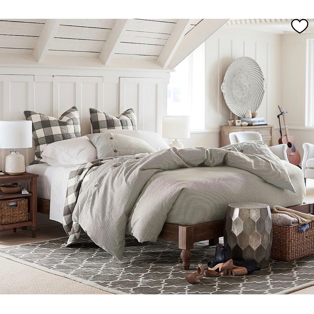 Pottery Barn Queen Wheaton Striped Linen Cotton Duvet Cover